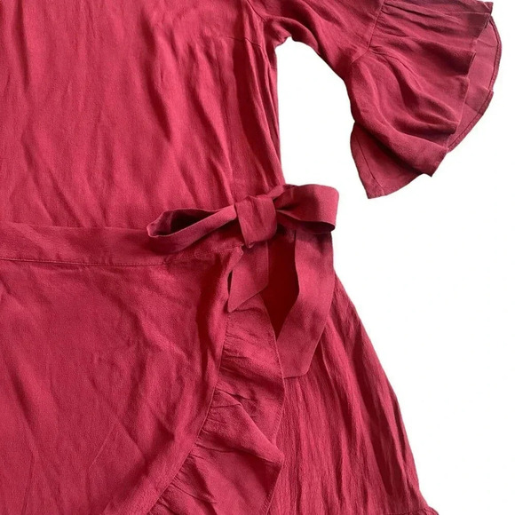 Lucy Paris Burgundy Wrap Dress Ruffle Apron Fit n Flare Size Medium Women's NWT - Picture 4 of 12